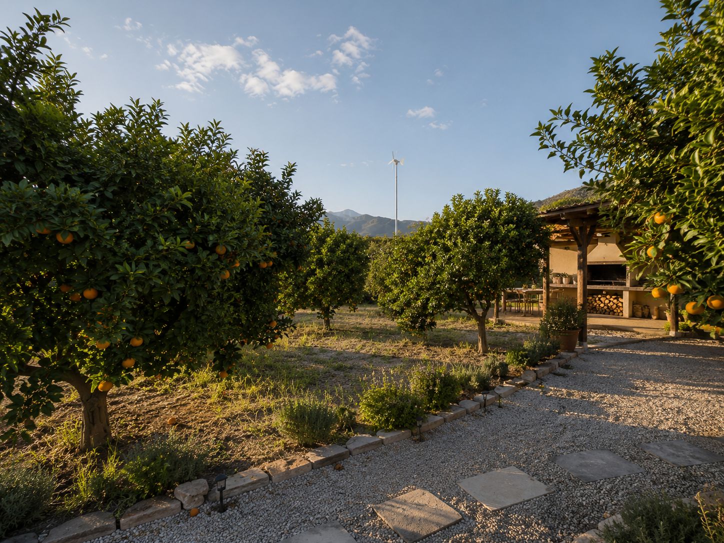Huerta y zona de barbacoa durante el día